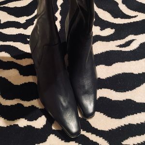 Anne Klein “Clarrie” Black Leather Zipper Knee-High Boots